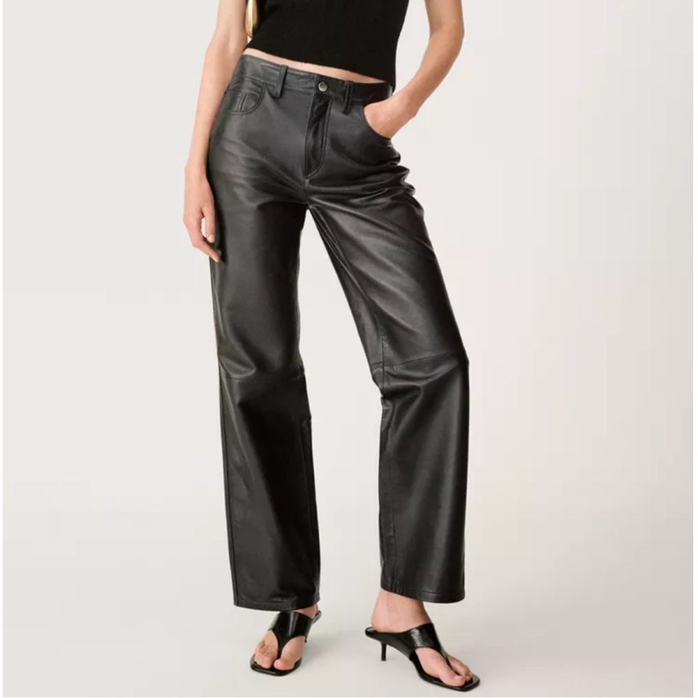 Zara Black Faux Leather Straight Leg Pants, Small